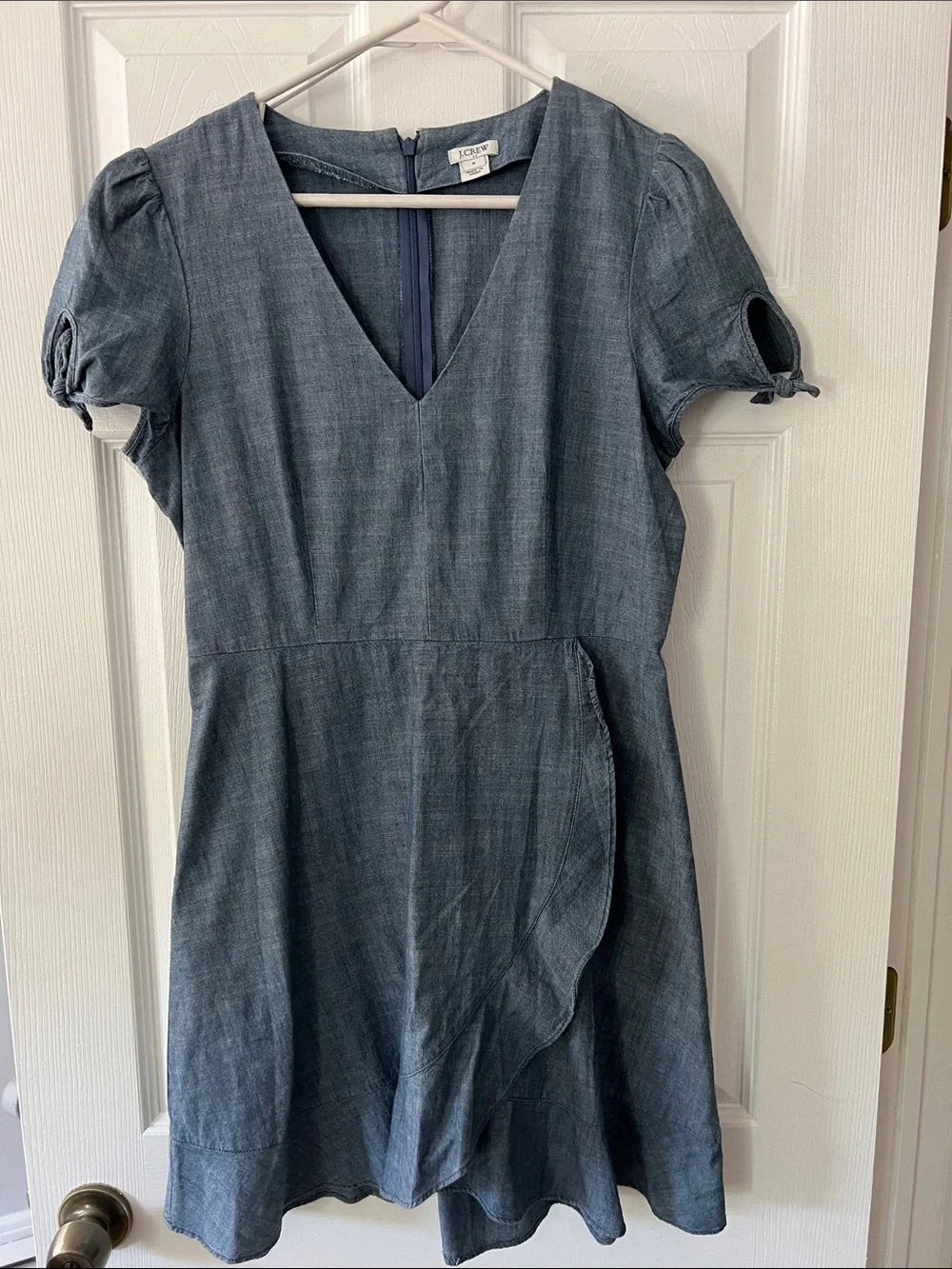 J. Crew Chambray Blue V-Neck Short Sleeve Dress - Picture 1 of 5